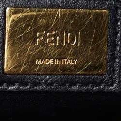 Pre Owned Fendi Black Leather Medium Whipstitched Peekaboo Top Handle Bag