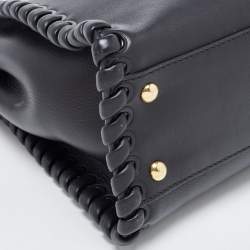 Pre Owned Fendi Black Leather Medium Whipstitched Peekaboo Top Handle Bag