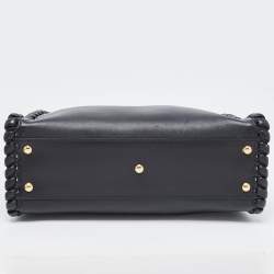 Pre Owned Fendi Black Leather Medium Whipstitched Peekaboo Top Handle Bag