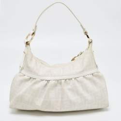Pre Owned Fendi Off White/Grey Zucca Coated Canvas and Leather Chef Hobo