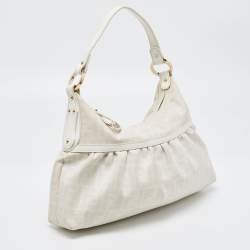 Pre Owned Fendi Off White/Grey Zucca Coated Canvas and Leather Chef Hobo