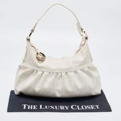 Pre Owned Fendi Off White/Grey Zucca Coated Canvas and Leather Chef Hobo