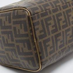 Pre Owned Fendi Gold/Tobacco Zucca Coated Canvas Forever Boston Bag