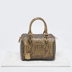 Pre Owned Fendi Gold/Tobacco Zucca Coated Canvas Forever Boston Bag