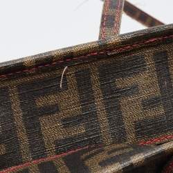 Pre Owned Fendi Tobacco Zucca Coated Canvas and Leather Roll Tote