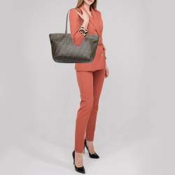 Pre Owned Fendi Tobacco Zucca Coated Canvas and Leather Roll Tote