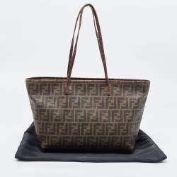 Pre Owned Fendi Tobacco Zucca Coated Canvas and Leather Roll Tote