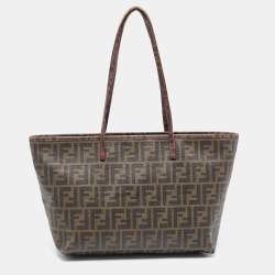 Pre Owned Fendi Tobacco Zucca Coated Canvas and Leather Roll Tote