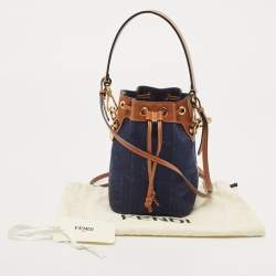 Pre Owned Fendi Blue/Tan Denim and Leather Mini Mon Tresor Bucket Bag