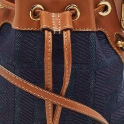Pre Owned Fendi Blue/Tan Denim and Leather Mini Mon Tresor Bucket Bag