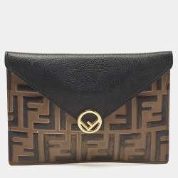 Fendi F is Envelope Flat Pouch Zucca Embossed Leather Large