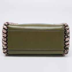 Pre Owned Fendi Olive Green Leather and Python Mini Whipstitch Peekaboo Top Handle Bag