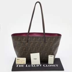 Pre Owned Fendi Tobacco Zucca Coated Canvas and Leather Small Roll Shopper Tote