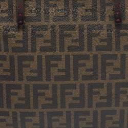 Pre Owned Fendi Tobacco Zucca Coated Canvas and Leather Small Roll Shopper Tote