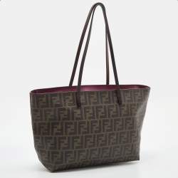 Pre Owned Fendi Tobacco Zucca Coated Canvas and Leather Small Roll Shopper Tote