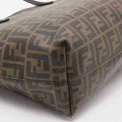Pre Owned Fendi Tobacco Zucca Coated Canvas and Leather Small Roll Shopper Tote