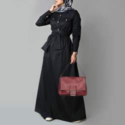 Pre Owned Fendi Dark Red Leather Big Mamma Forever Baguette Bag