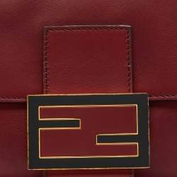 Pre Owned Fendi Dark Red Leather Big Mamma Forever Baguette Bag