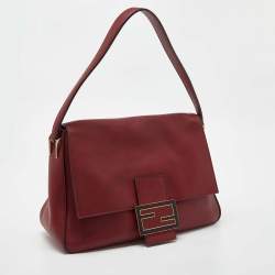 Pre Owned Fendi Dark Red Leather Big Mamma Forever Baguette Bag