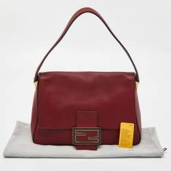 Pre Owned Fendi Dark Red Leather Big Mamma Forever Baguette Bag