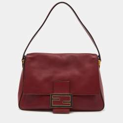 Pre Owned Fendi Dark Red Leather Big Mamma Forever Baguette Bag