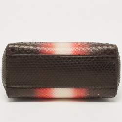 Pre Owned Fendi Dark Tri Color Python Mini Peekaboo Top Handle Bag