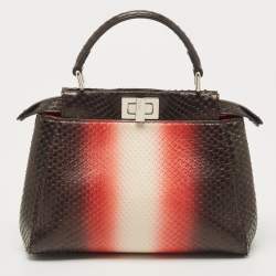 Pre Owned Fendi Dark Tri Color Python Mini Peekaboo Top Handle Bag