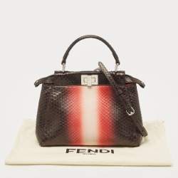 Pre Owned Fendi Dark Tri Color Python Mini Peekaboo Top Handle Bag