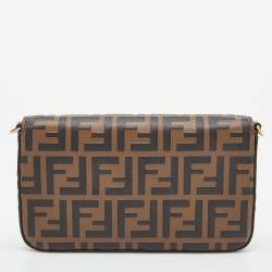 مملوكة مسبقًا Fendi Tobacco/Black Zucca Leather Small FF Wallet On Chain