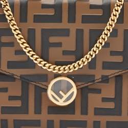 مملوكة مسبقًا Fendi Tobacco/Black Zucca Leather Small FF Wallet On Chain