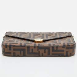 مملوكة مسبقًا Fendi Tobacco/Black Zucca Leather Small FF Wallet On Chain