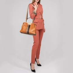مملوكة مسبقًا Fendi Brown Leather Medium Stripe Peekaboo Top Handle Bag