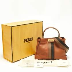 مملوكة مسبقًا Fendi Brown Leather Medium Stripe Peekaboo Top Handle Bag
