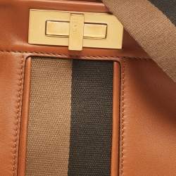 مملوكة مسبقًا Fendi Brown Leather Medium Stripe Peekaboo Top Handle Bag