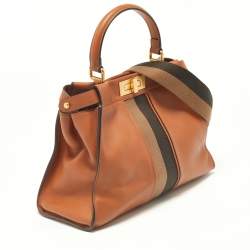مملوكة مسبقًا Fendi Brown Leather Medium Stripe Peekaboo Top Handle Bag
