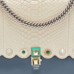 Pre Owned Fendi Blue/Beige Scalloped Leather Medium Kan I Shoulder Bag