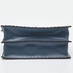 Pre Owned Fendi Blue/Beige Scalloped Leather Medium Kan I Shoulder Bag
