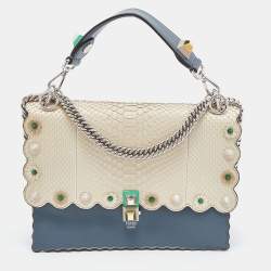 Fendi Blue Beige Scalloped Leather Medium Kan I Shoulder Bag Fendi