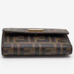 Pre Owned Fendi Dark Brown Zucca Coated Canvas Logo Trifold Wallet