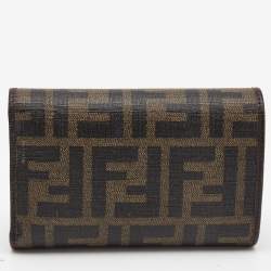 Pre Owned Fendi Dark Brown Zucca Coated Canvas Logo Trifold Wallet