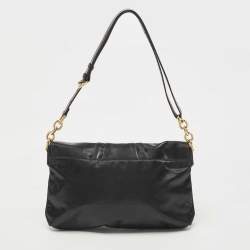 Pre Owned Fendi Black Pleated Coated Nylon Mia Flap Shoulder Bag