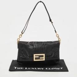 Pre Owned Fendi Black Pleated Coated Nylon Mia Flap Shoulder Bag