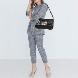 Pre Owned Fendi Black Pleated Coated Nylon Mia Flap Shoulder Bag