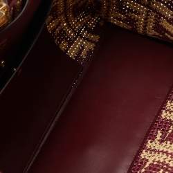 Pre Owned Fendi Burgundy/Cream FF Raffia and Leather Peekaboo X Tote