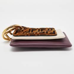 Pre Owned Fendi Multicolor Zucca Velvet and Leather Triplette Pouch