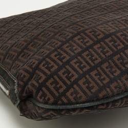 Pre Owned Fendi Brown/Black Zucchino Canvas and Leather Oyster Hobo