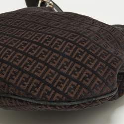 Pre Owned Fendi Brown/Black Zucchino Canvas and Leather Oyster Hobo