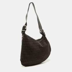 Pre Owned Fendi Brown/Black Zucchino Canvas and Leather Oyster Hobo