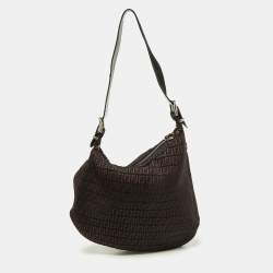 Pre Owned Fendi Brown/Black Zucchino Canvas and Leather Oyster Hobo