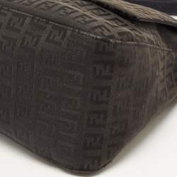 Pre Owned Fendi Black Zucchino Canvas and Leather Mama Forever Flap Bag